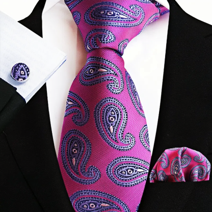 Men's Classic Paisley Tie Pocket Square Cufflinks Set