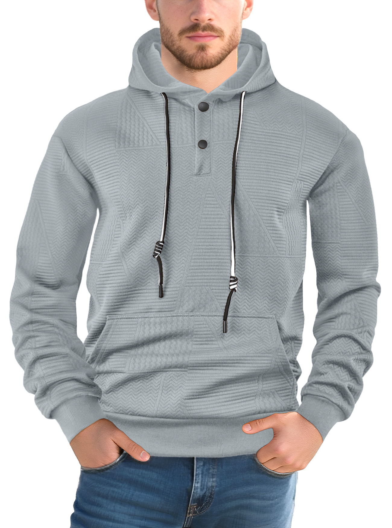 Men's pullover solid color casual sporty loose trendy long-sleeved hooded sweatshirt