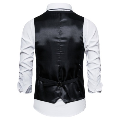 Men's Fashionable Solid Color Design Single-Breasted Pocket Design Versatile Slim-Fitting Vest
