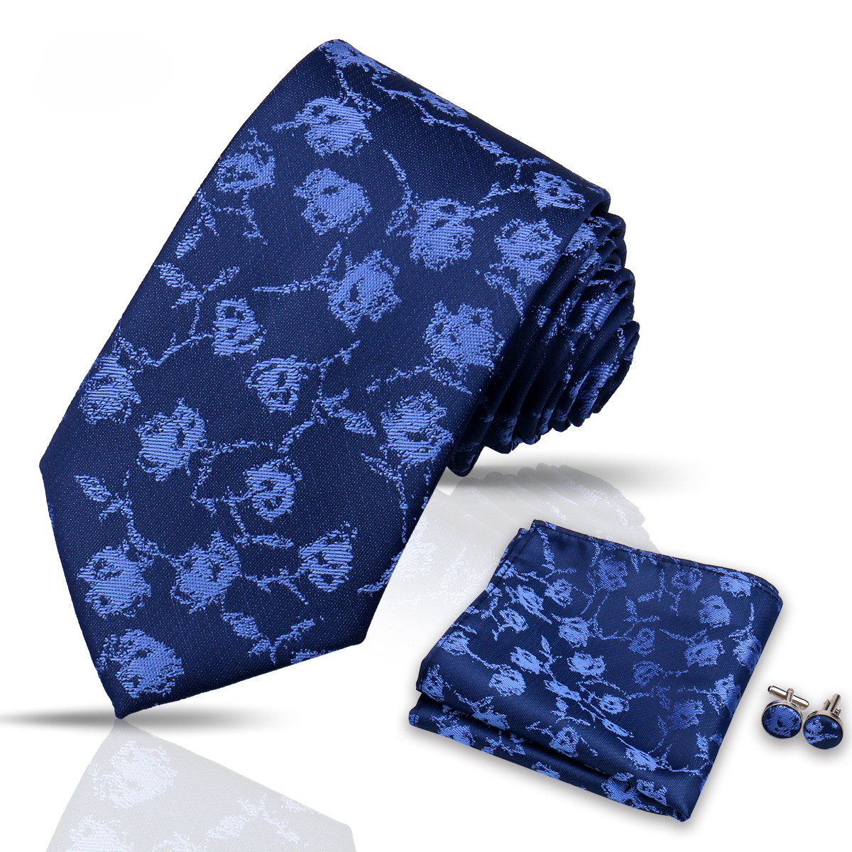 Men's Tie and Pocket Square and Clip Cufflinks Set