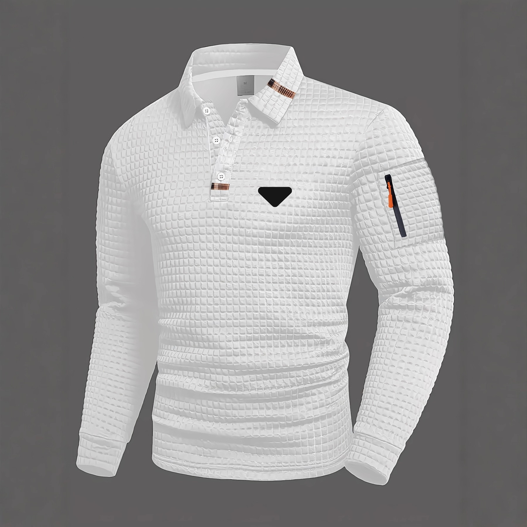 Men's Vintage Striped Long-Sleeved Henley Polo Shirt