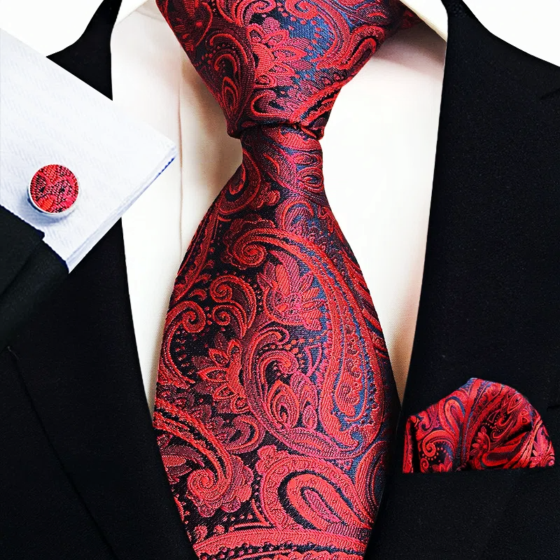 Men's Classic Paisley Tie Pocket Square Cufflinks Set