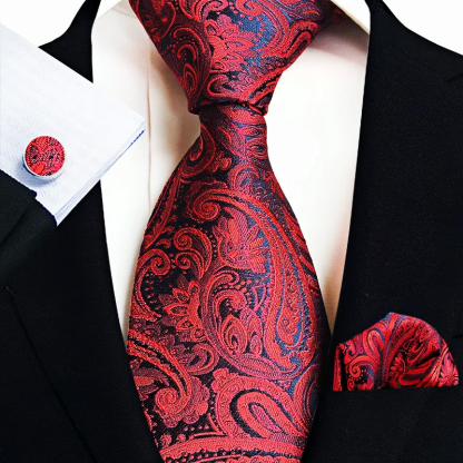 Men's Classic Paisley Tie Pocket Square Cufflinks Set