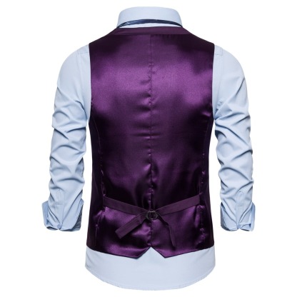 Men's Fashionable Solid Color Design Single-Breasted Pocket Design Versatile Slim-Fitting Vest