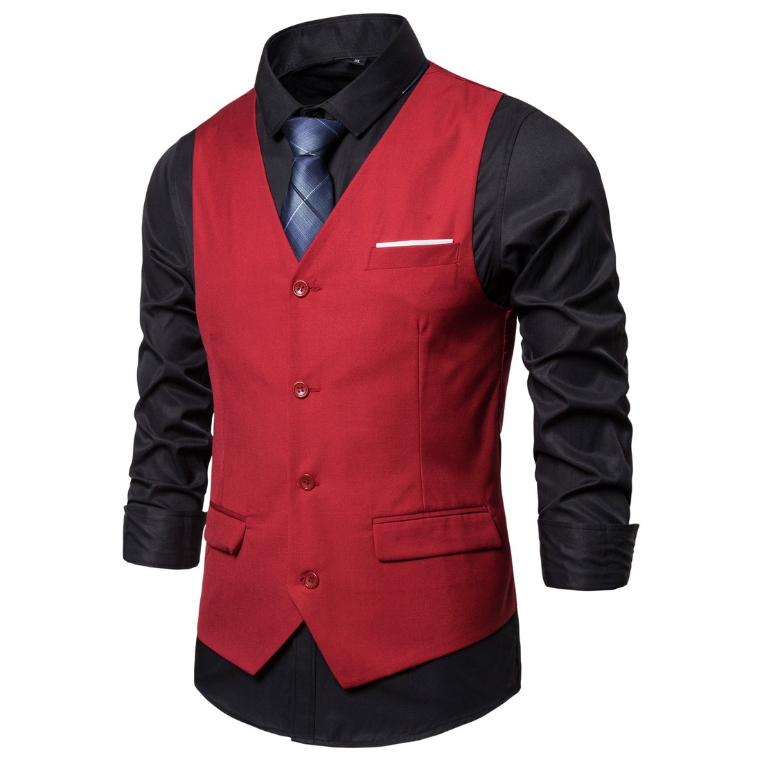 Men's Fashionable Solid Color Design Single-Breasted Pocket Design Versatile Slim-Fitting Vest