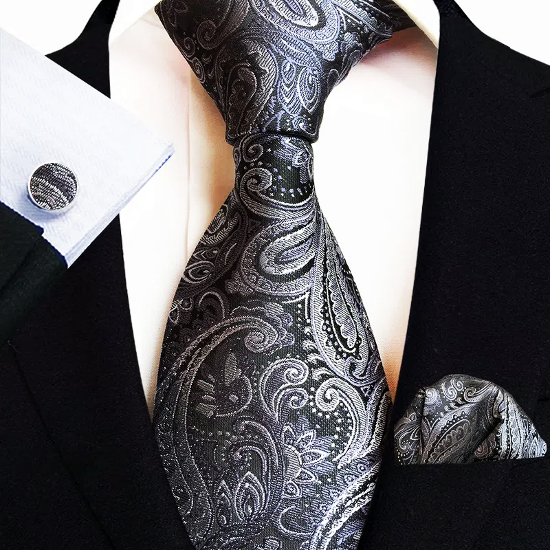 Men's Classic Paisley Tie Pocket Square Cufflinks Set