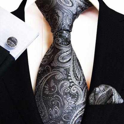 Men's Classic Paisley Tie Pocket Square Cufflinks Set