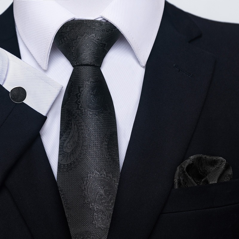 Men's Formal Work Tie Grey Yellow Striped Tie Pocket Square Cufflinks 