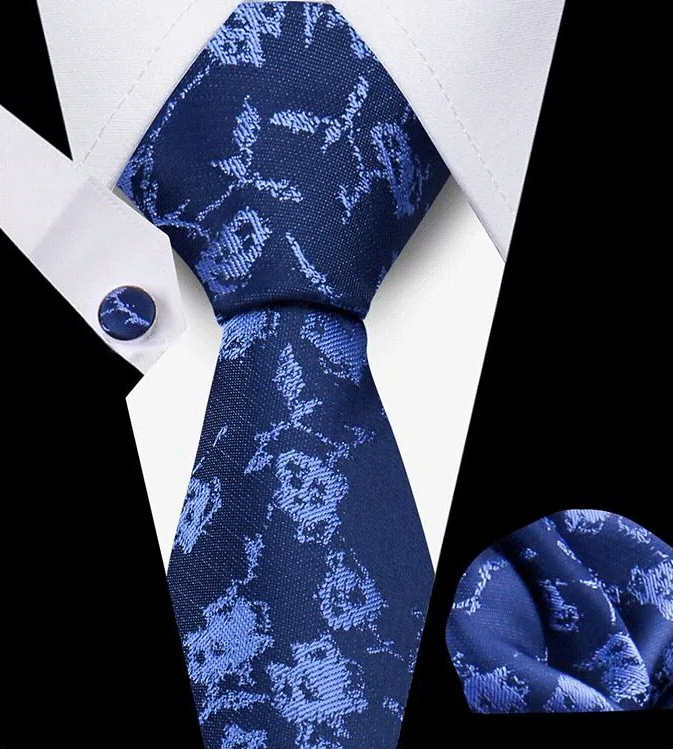 Men's Tie and Pocket Square and Clip Cufflinks Set