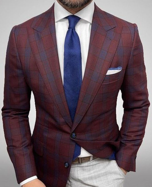 Men's Fashion Casual Two Button Large Pocket Plaid Blazer
