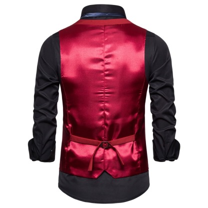 Men's Fashionable Solid Color Design Single-Breasted Pocket Design Versatile Slim-Fitting Vest