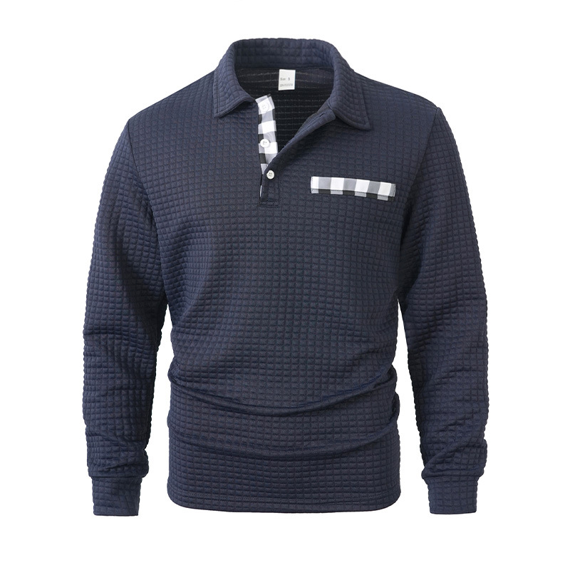 Men's Vintage Striped Long-Sleeved Henley Polo Shirt