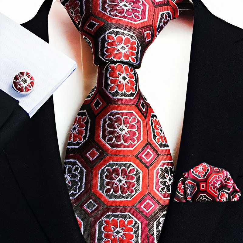 Men's Classic Paisley Tie Pocket Square Cufflinks Set