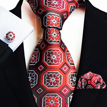 Men's Classic Paisley Tie Pocket Square Cufflinks Set