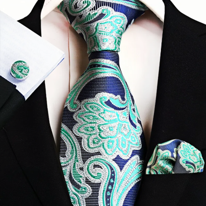 Men's Classic Paisley Tie Pocket Square Cufflinks Set
