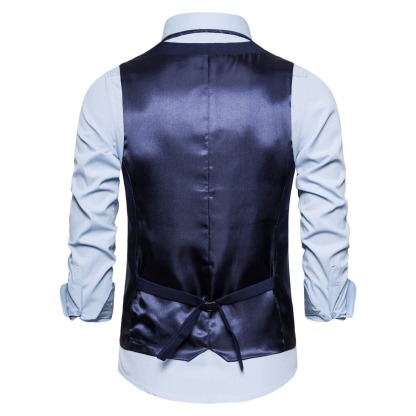 Men's Fashionable Solid Color Design Single-Breasted Pocket Design Versatile Slim-Fitting Vest