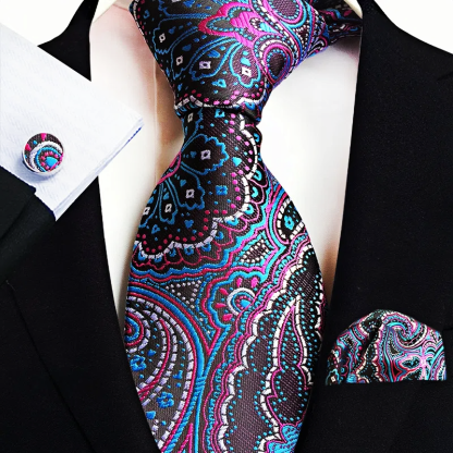 Men's Classic Paisley Tie Pocket Square Cufflinks Set
