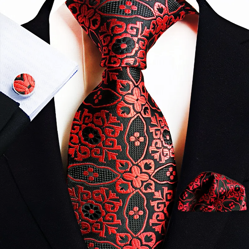 Men's Classic Paisley Tie Pocket Square Cufflinks Set
