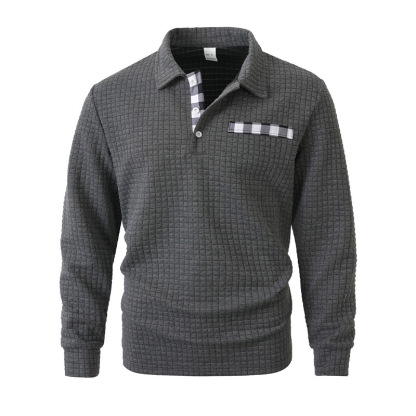 Men's Vintage Striped Long-Sleeved Henley Polo Shirt