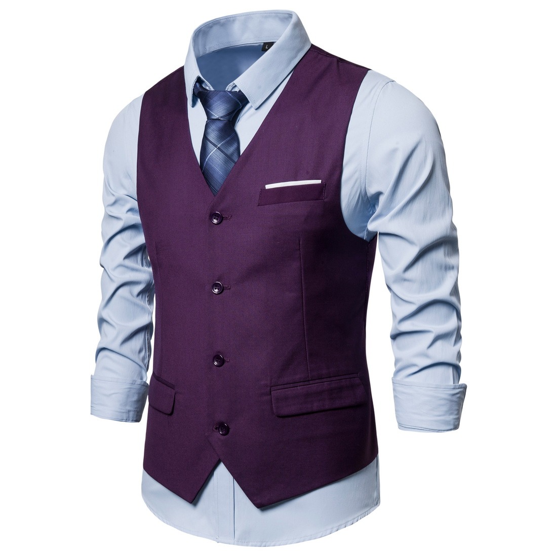 Men's Fashionable Solid Color Design Single-Breasted Pocket Design Versatile Slim-Fitting Vest