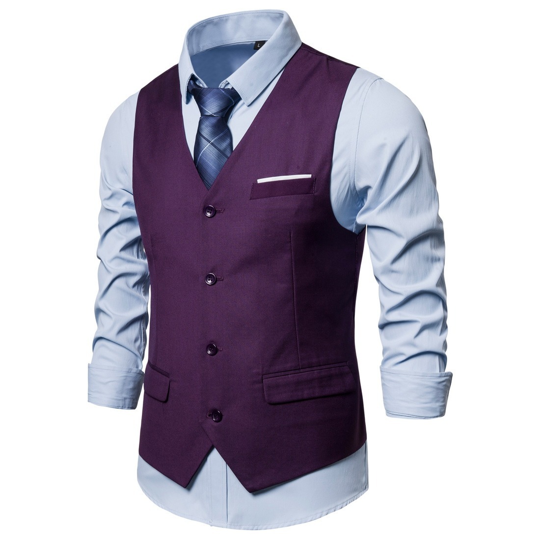 Men's Fashionable Solid Color Design Single-Breasted Pocket Design Versatile Slim-Fitting Vest