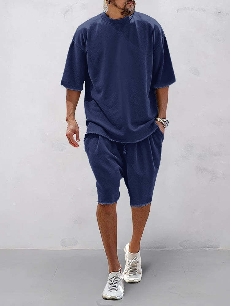 Casual Loose Fit Solid Sports Sets