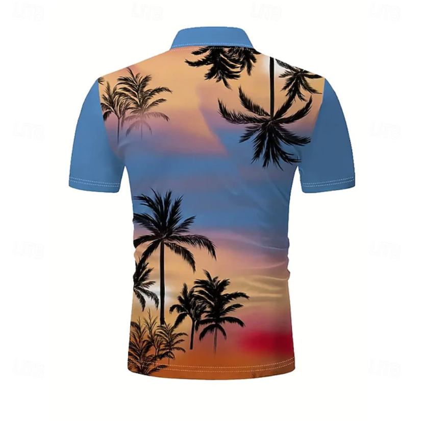 Men's Palm Tree Hawaiian Polo Shirts Short Sleeve