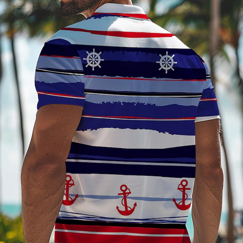 Men's Nautical Hawaiian Polo Shirts Golf Shirt Short Sleeve Polo Shirts
