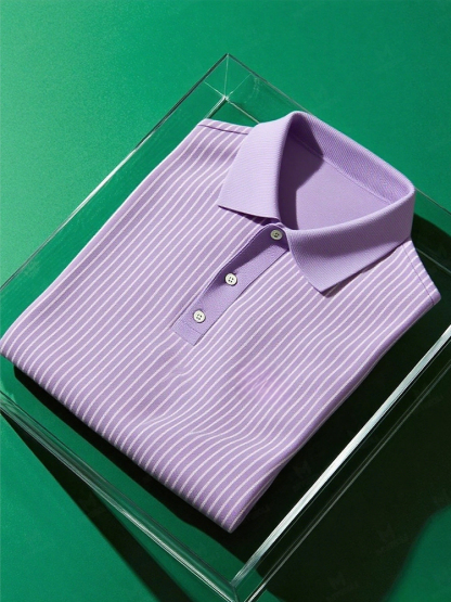 Men's Business Casual Striped Button Short Sleeve Polo Shirt