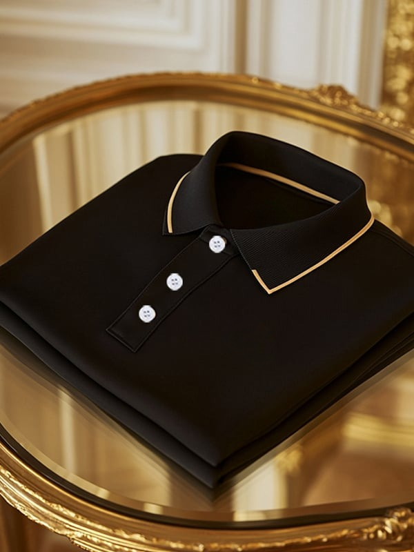 Men's Business Stripe Logo Print Short Sleeve Polo Shirt