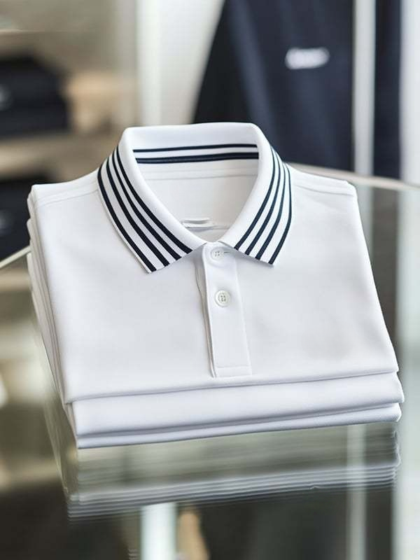 Men's Business Stripe Logo Print Short Sleeve Polo Shirt