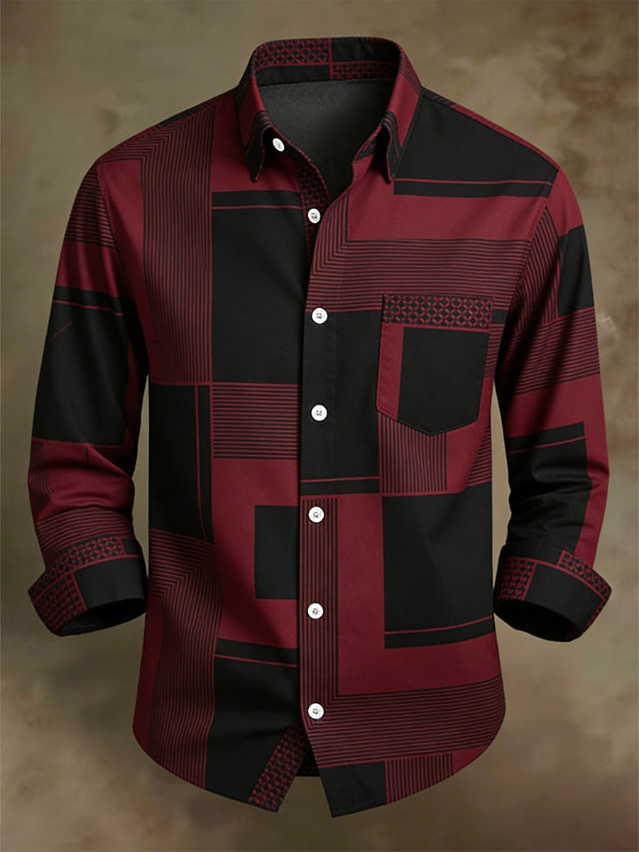Men's Retro Business Bag House Geometric Long-Sleeve Shirt