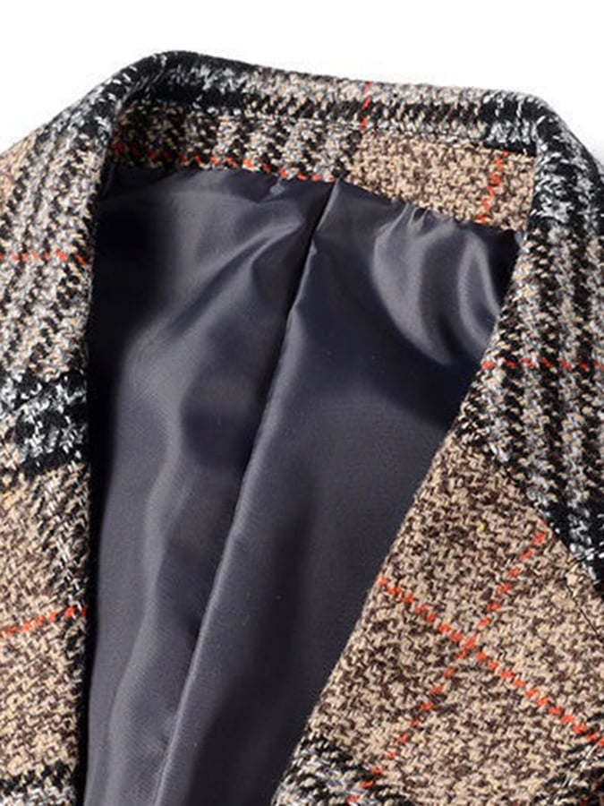 Men's Work Office Notched Collar Plaid Regular Fit Blazer