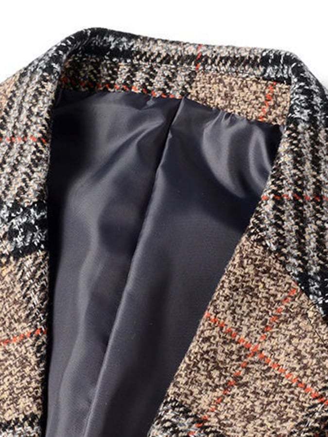 Men's Work Office Notched Collar Plaid Regular Fit Blazer