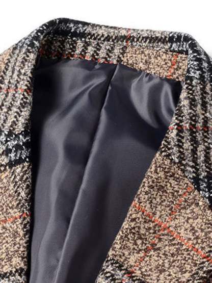 Men's Work Office Notched Collar Plaid Regular Fit Blazer