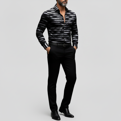 Men's Business Casual Striped Shirt Collar Single Breasted Long Sleeve Shirts