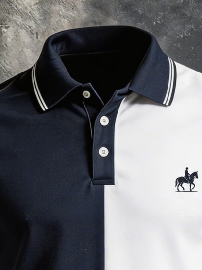 (10308) Men's Retro Color-Block Golf Polo Shirt — Short Sleeve with Polo Collar