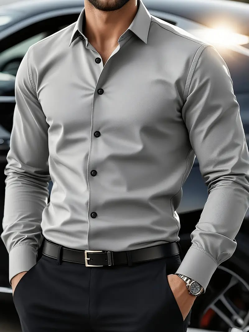 Men's Solid Color Design Business Casual Shirt