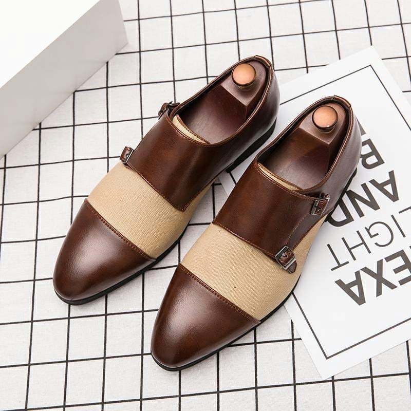 Men's Fashion Color Clash British Casual Buckle Leather Shoes