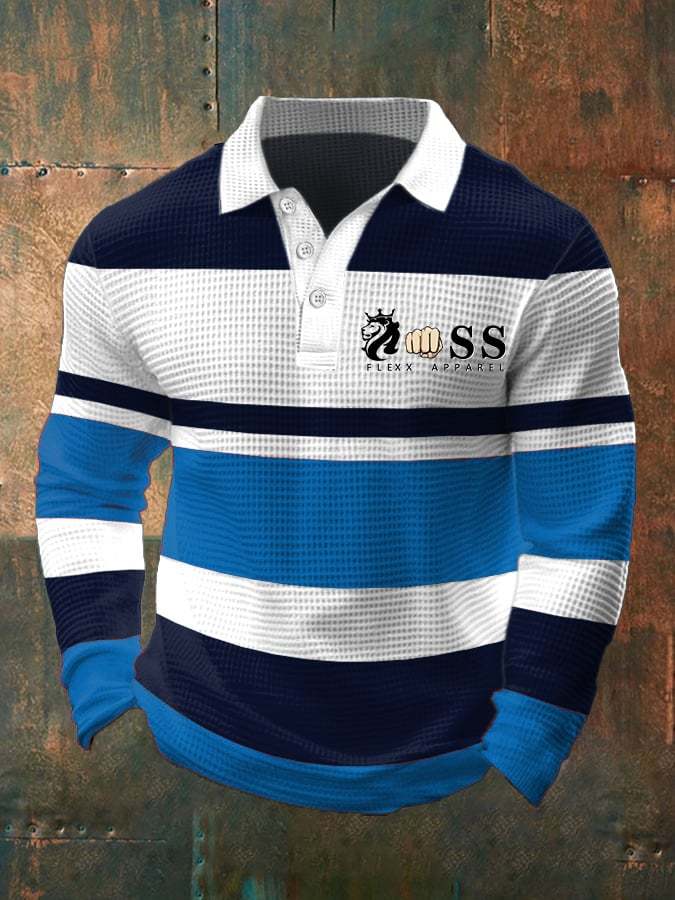 Men's Casual Business Waffle Long Sleeve Polo Shirt