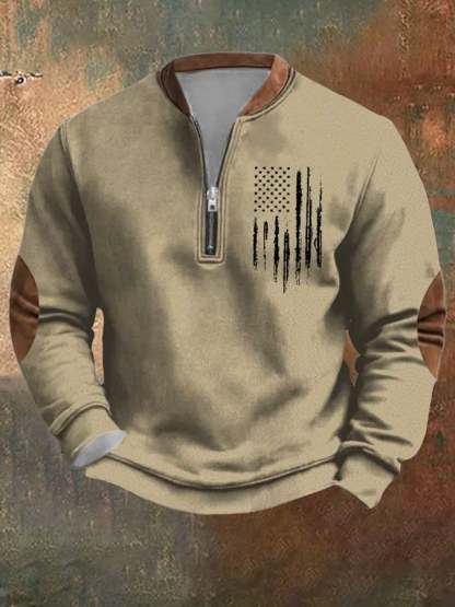 Men's Vintage Print Casual Zipper Sweatshirt