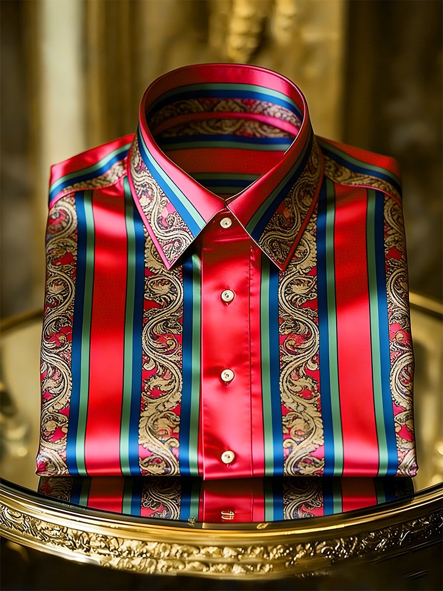 Men's Retro Business Casual Baroque Striped Long-Sleeved Shirt