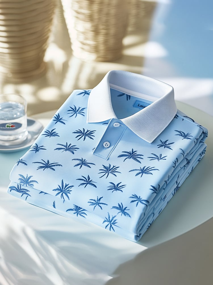 Men's Classic Business Check Logo Button Short Sleeve Polo Shirt