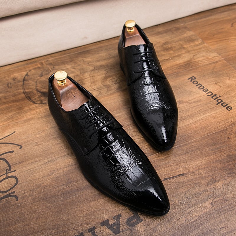 Men's Business Casual Pointed Toe Patchwork Plaid Exotic Skin Faux Leather Shoes