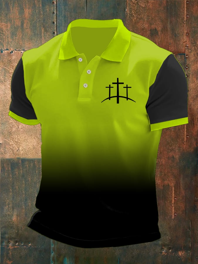 Men's Faith Printed Button Design Polo Shirt