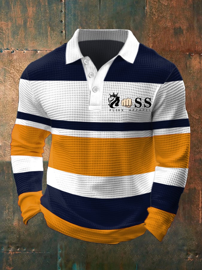 Men's Casual Business Waffle Long Sleeve Polo Shirt