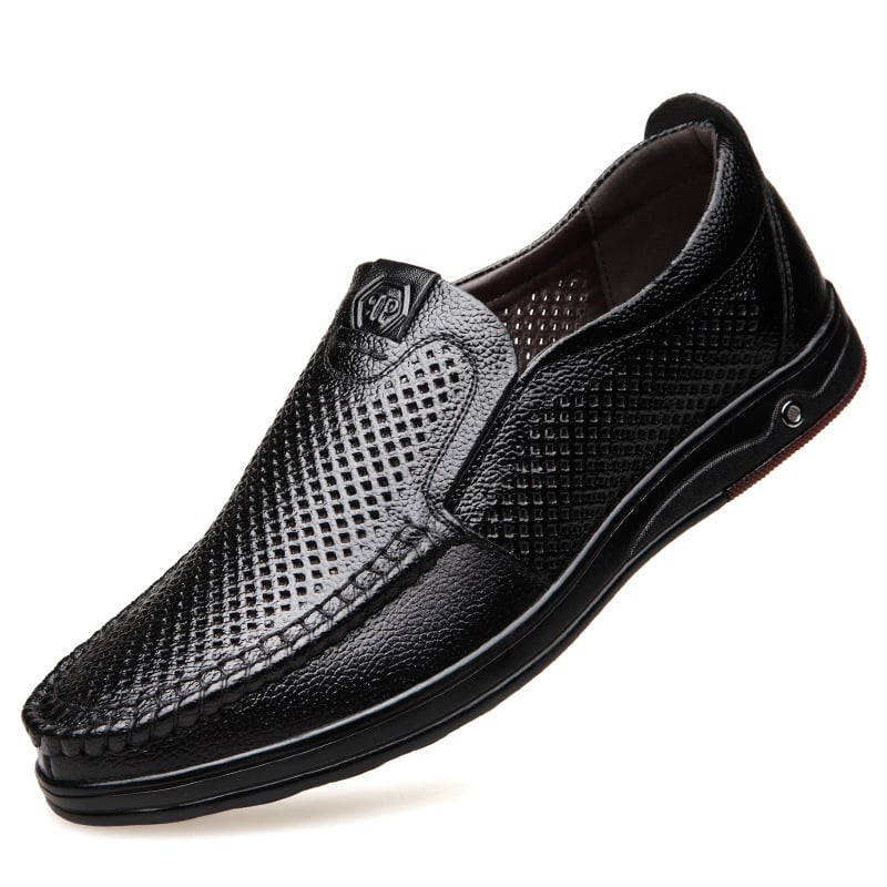 Men'S Round Toe Hollowed Out Business Leisure Loafer Leather Shoes