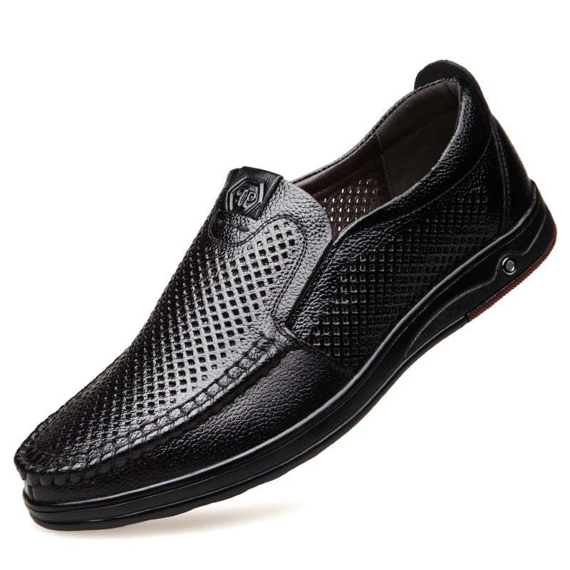 Men'S Round Toe Hollowed Out Business Leisure Loafer Leather Shoes