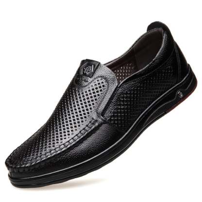 Men'S Round Toe Hollowed Out Business Leisure Loafer Leather Shoes