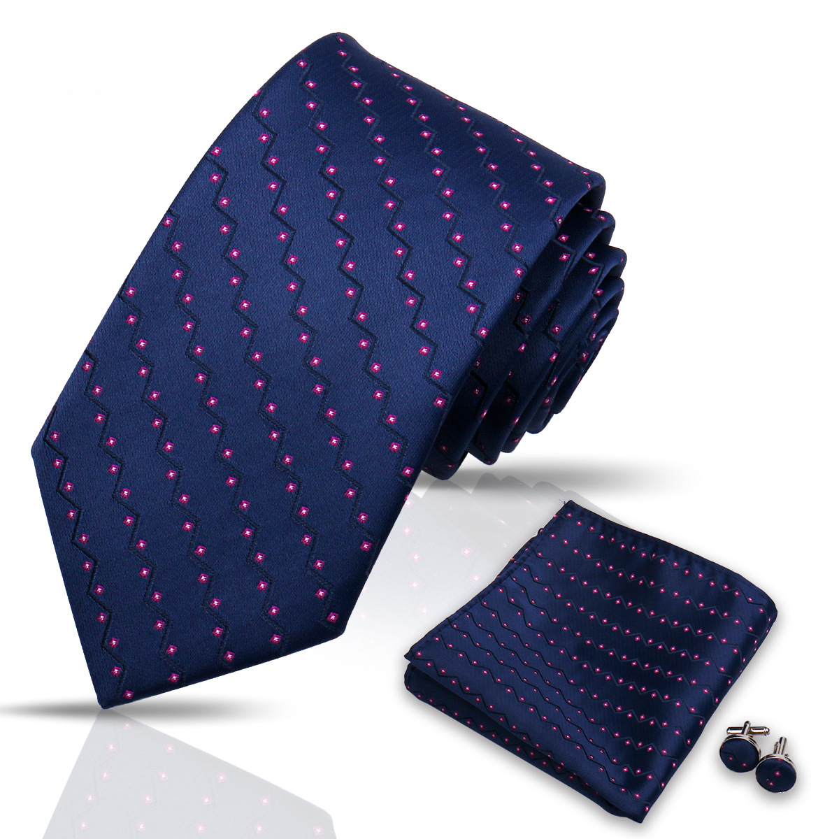 Men's Tie and Pocket Square and Clip Cufflinks Set